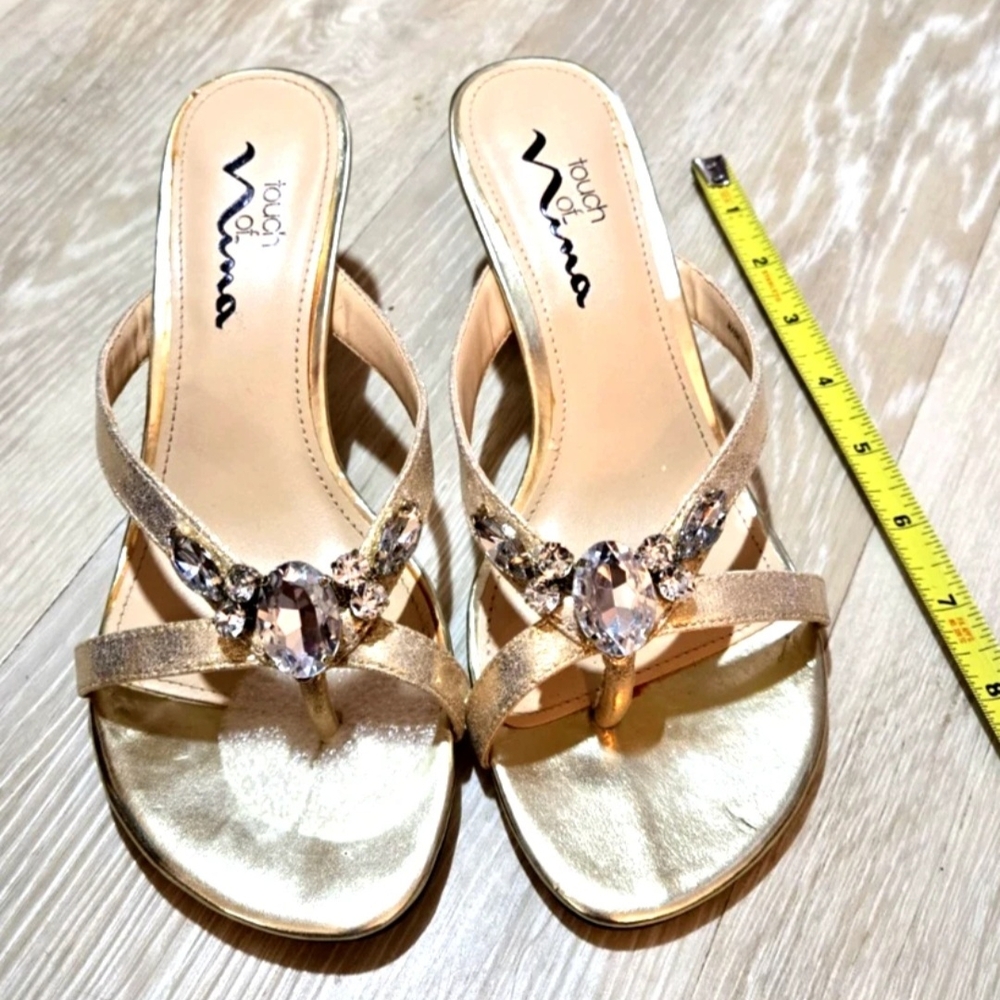 Touch of Nina Gold Sandals with Rhinestone Detail